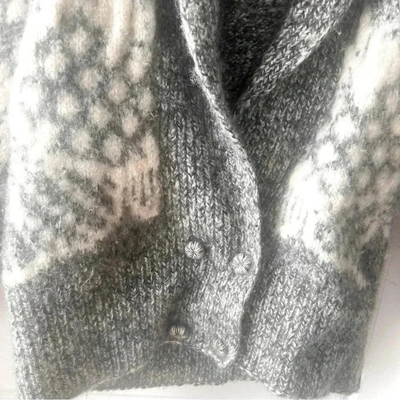 JAHARI 100% GREY WHITE WINTER  COLLAR WOOL HAND KNITTED SIZE S/M DOUBLE BREAST - Picture 5 of 15